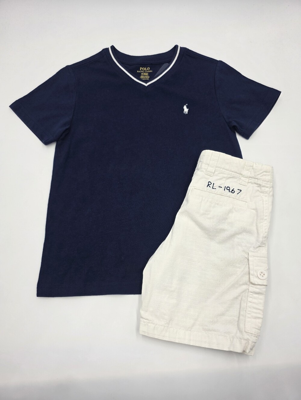 NEW Polo Ralph Lauren boys' V-neck tee and cargo shorts